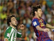 Bóng đá anh, ngoại hạng anh, lịch thi đấu euro 2012, Betis 2-2 Barca: Alves bị đuổi, Barca suýt thua tại Benito Villamarin