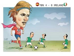 Tranh biếm trận Tây Ban Nha 4 - Ireland 0 của họa sĩ LAP
